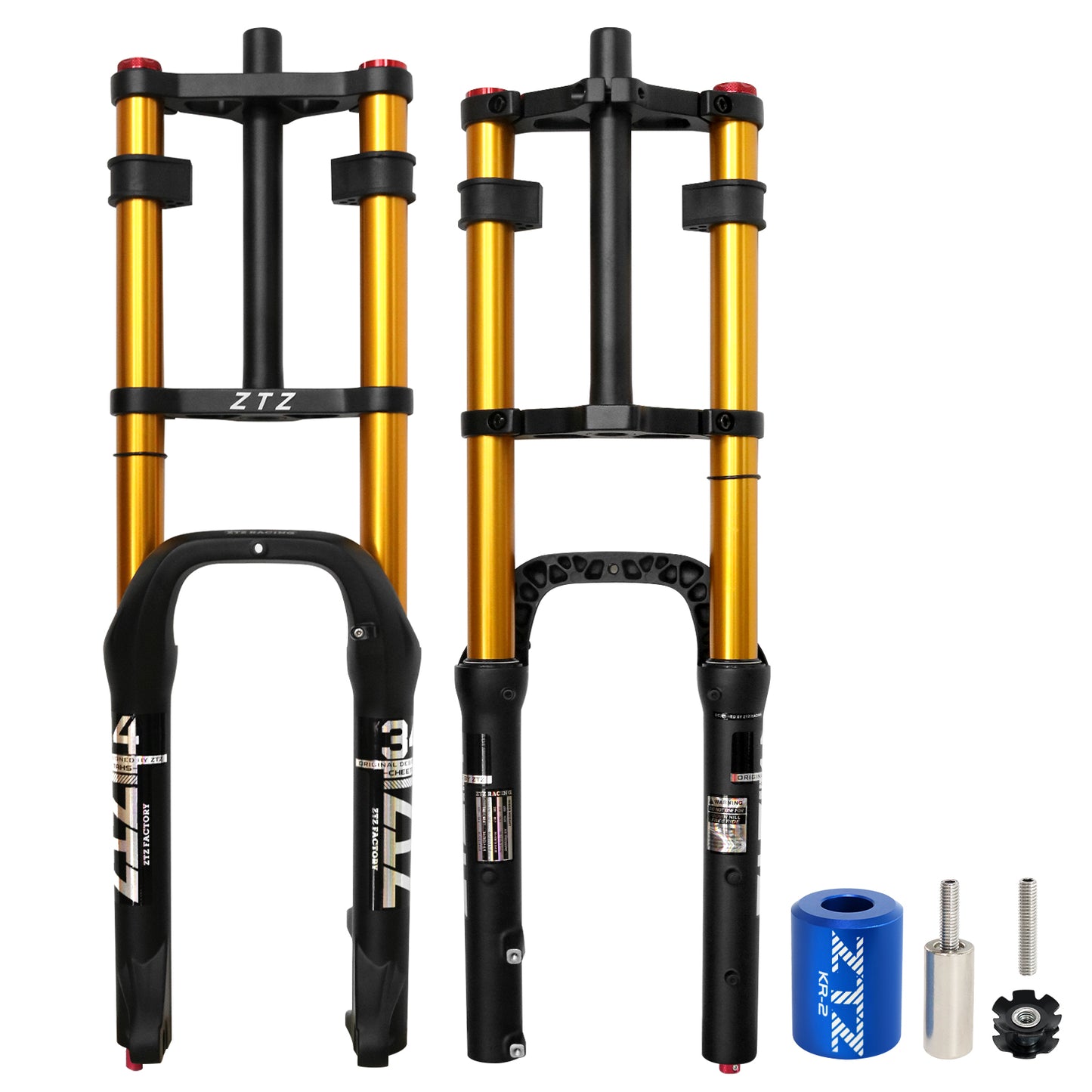 ZTZ Dual Crown Fat Tire Air Suspension Fork 20/26" - 180mm Travel, 4.0" Clearance