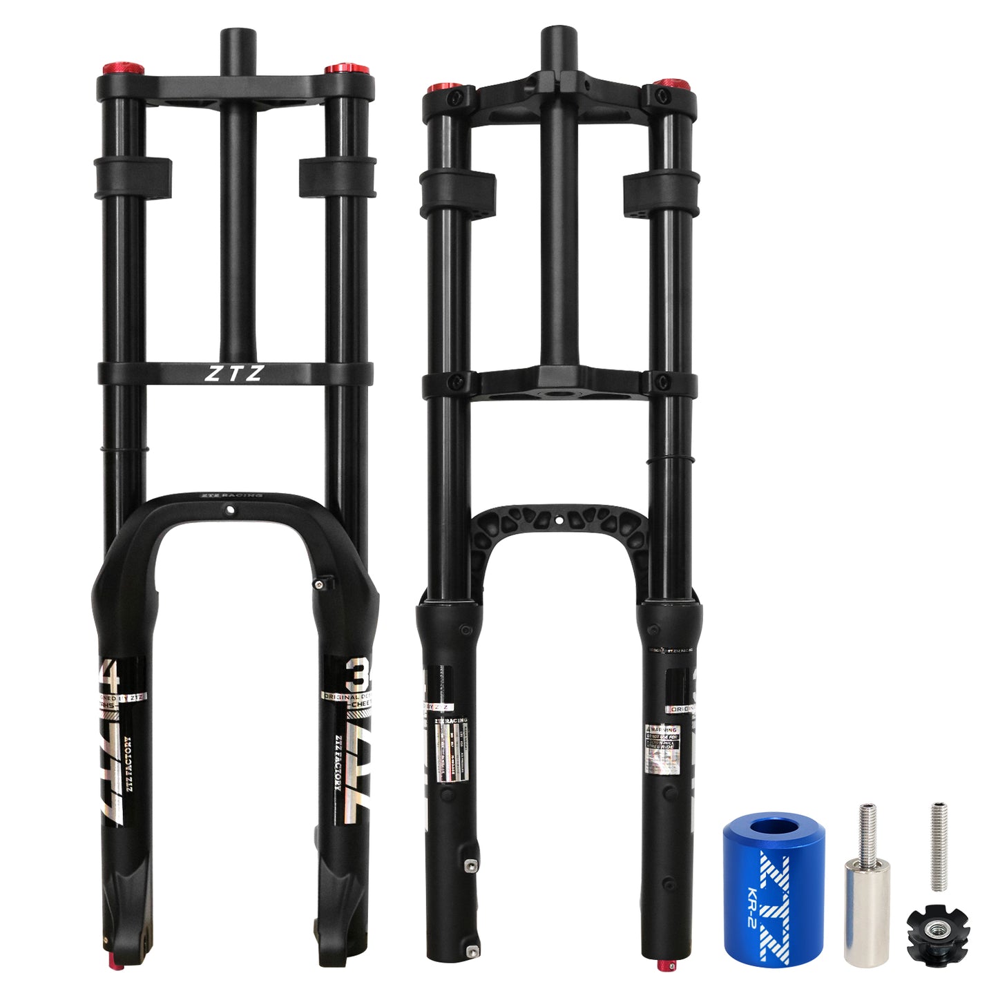 ZTZ Dual Crown Fat Tire Air Suspension Fork 20/26" - 180mm Travel, 4.0" Clearance