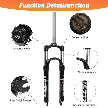 ZTZ XC Mountain Bike Suspension Fork 26/27.5/29" | 100mm Travel, 9mm QR, Straight Tube