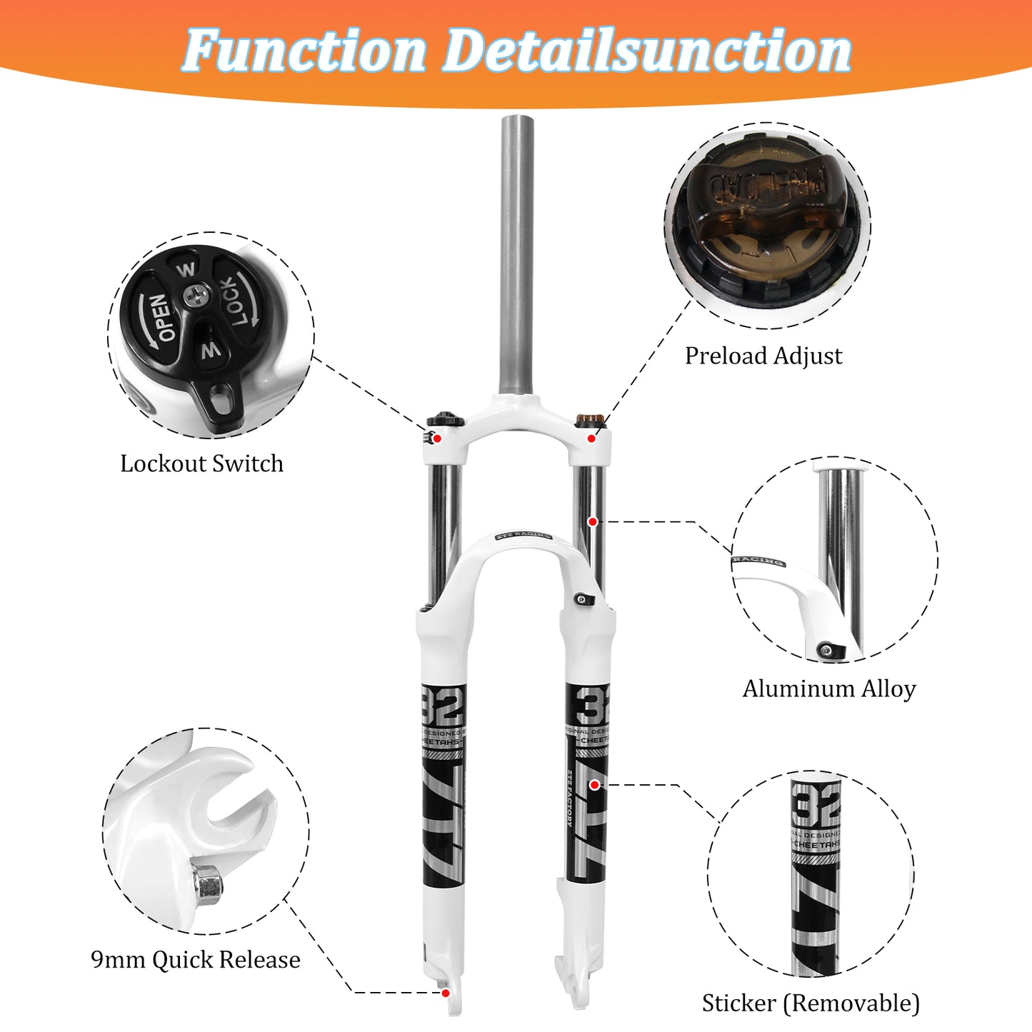 ZTZ 26"/27.5"/29" MTB Suspension Fork, 100mm Travel, 9mm QR, 100mm Spacing Hub, 28.6mm Straight Tube, Crown Lockout, Aluminum Alloy Shock Absorber XC Mountain Bike Front Fork