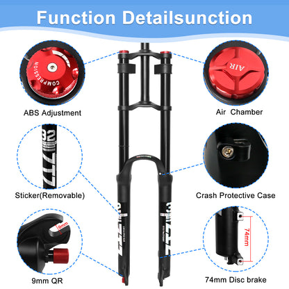 ZTZ Dual Crown MTB Air Suspension Fork 26/27.5/29" - 180mm Travel, Rebound Adjust