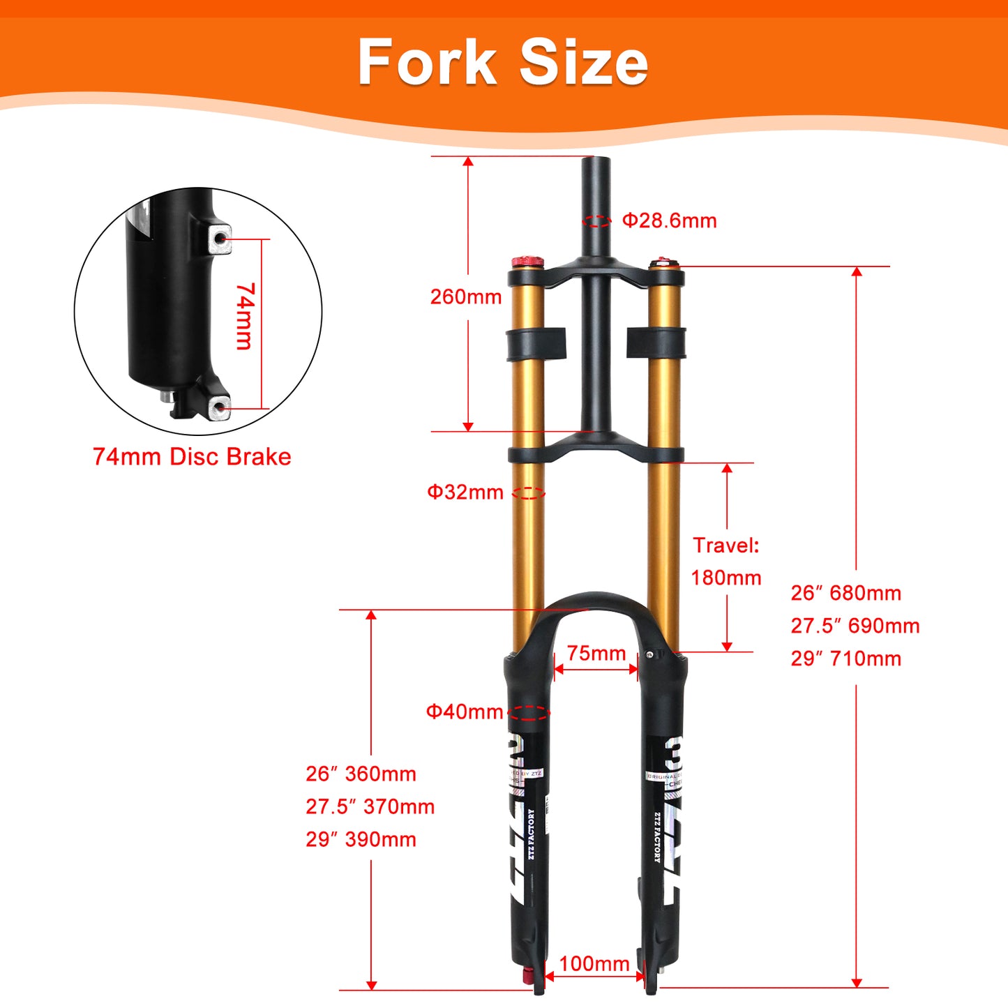 ZTZ 26/27.5/29 inch Mountain Bike Air Suspension Fork, Rebound Adjustment, 180mm Travel, QR 9x100mm, 1-1/8 Straight Steerer, Ultralight Double Shoulder Design Front Fork for XC/AM MTB