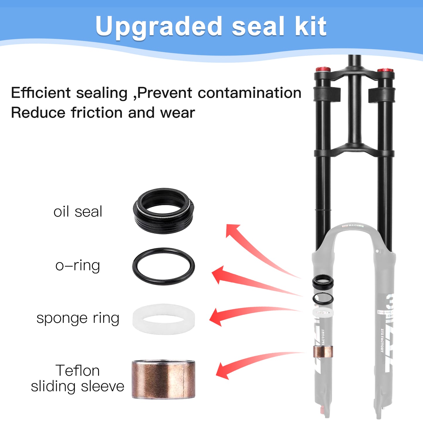 ZTZ 26/27.5/29 inch Mountain Bike Air Suspension Fork, Rebound Adjustment, 180mm Travel, QR 9x100mm, 1-1/8 Straight Steerer, Ultralight Double Shoulder Design Front Fork for XC/AM MTB