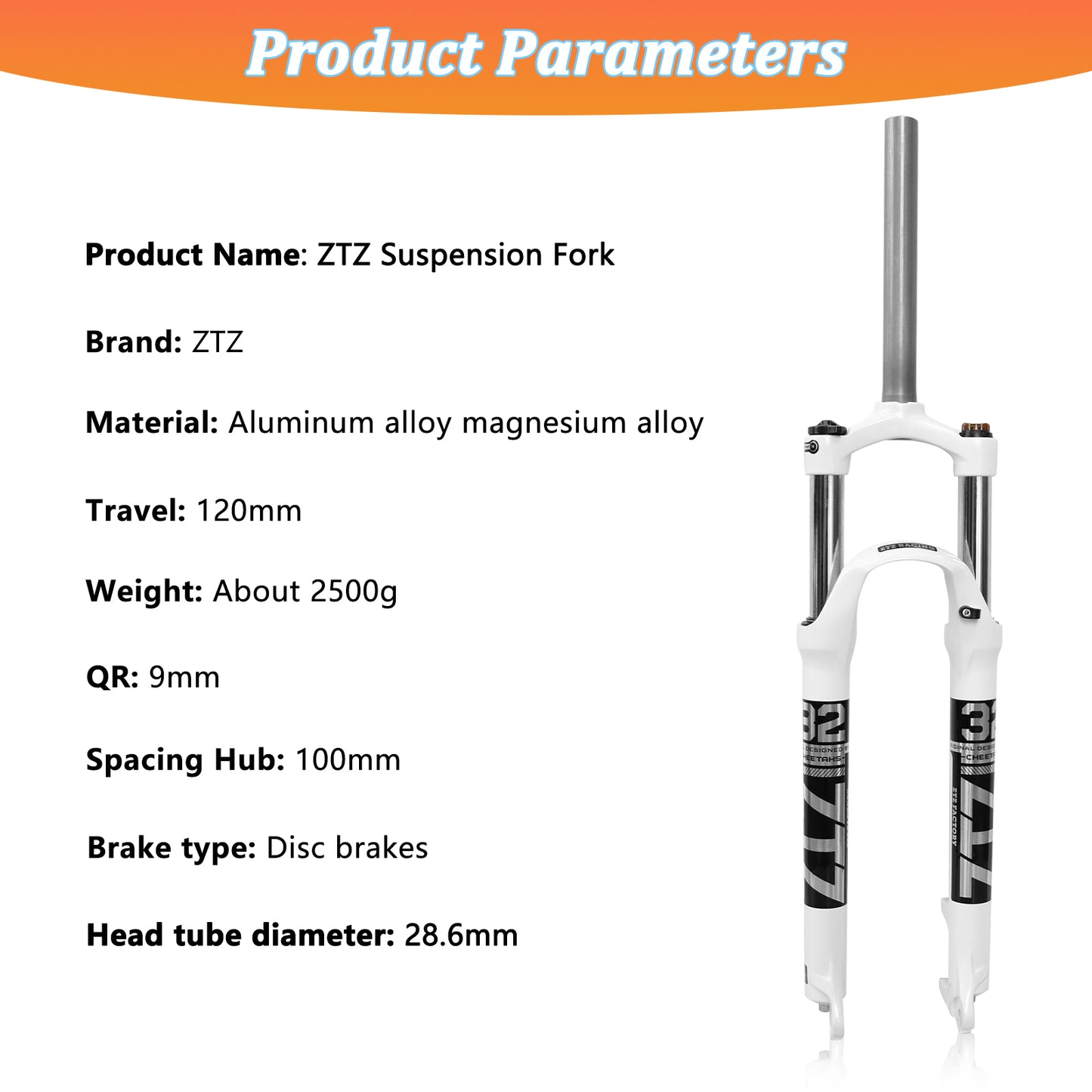 ZTZ 26"/27.5"/29" MTB Suspension Fork, 100mm Travel, 9mm QR, 100mm Spacing Hub, 28.6mm Straight Tube, Crown Lockout, Aluminum Alloy Shock Absorber XC Mountain Bike Front Fork