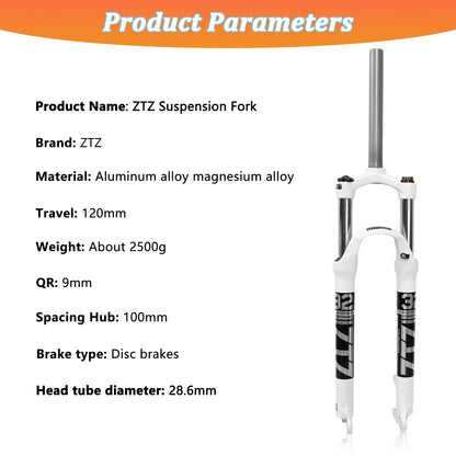 ZTZ XC Mountain Bike Suspension Fork 26/27.5/29" | 100mm Travel, 9mm QR, Straight Tube
