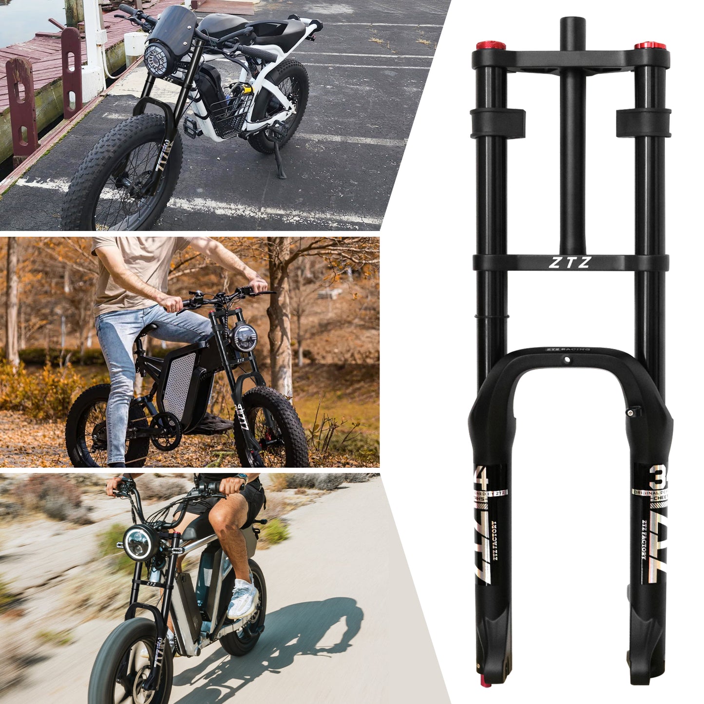 ZTZ Dual Crown Fat Tire Air Suspension Fork 20/26" - 180mm Travel, 4.0" Clearance