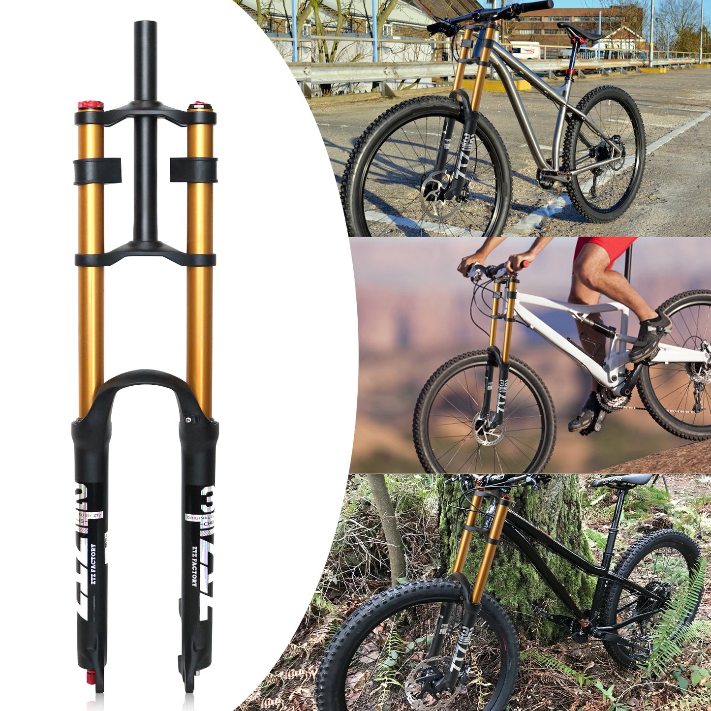 ZTZ 26/27.5/29 inch Mountain Bike Air Suspension Fork, Rebound Adjustment, 180mm Travel, QR 9x100mm, 1-1/8 Straight Steerer, Ultralight Double Shoulder Design Front Fork for XC/AM MTB
