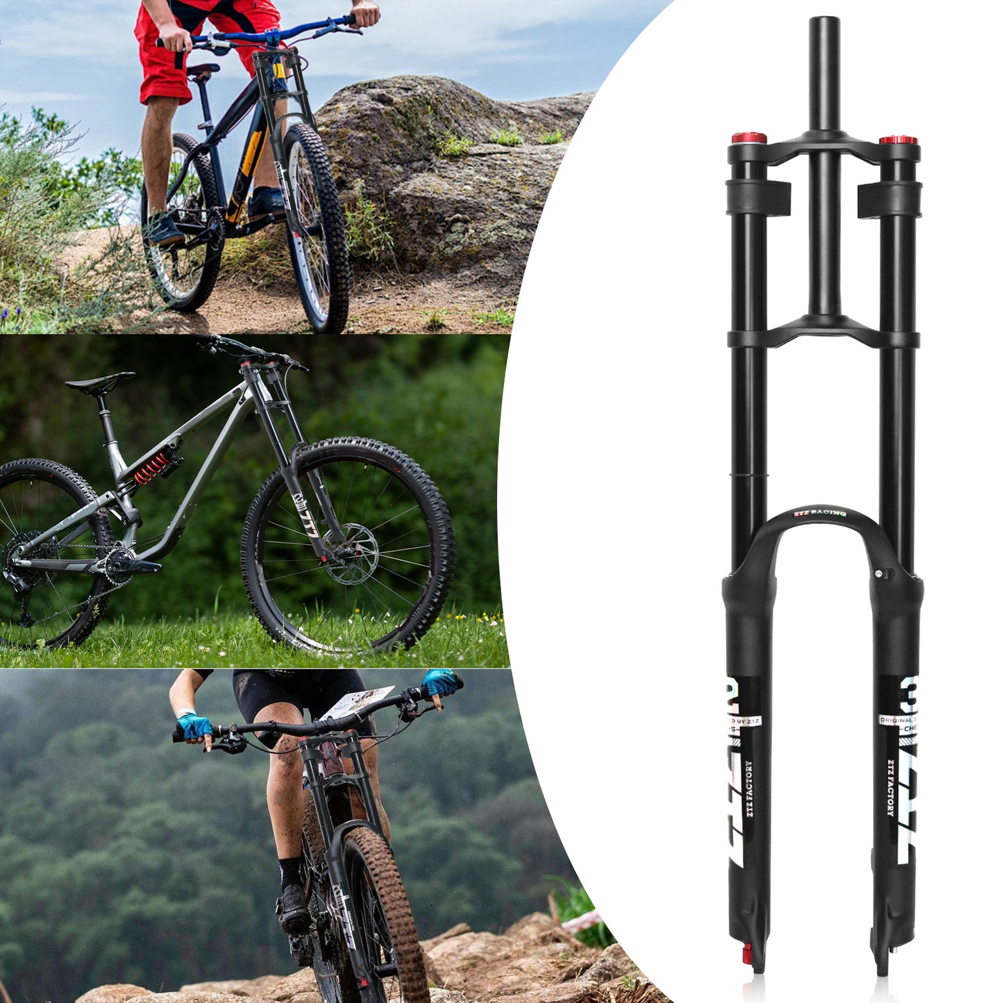 ZTZ 26/27.5/29 inch Mountain Bike Air Suspension Fork, Rebound Adjustment, 180mm Travel, QR 9x100mm, 1-1/8 Straight Steerer, Ultralight Double Shoulder Design Front Fork for XC/AM MTB