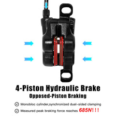 4-Piston Hydraulic Disc Brake Set for MTB, eBike & BMX - 850/1600mm