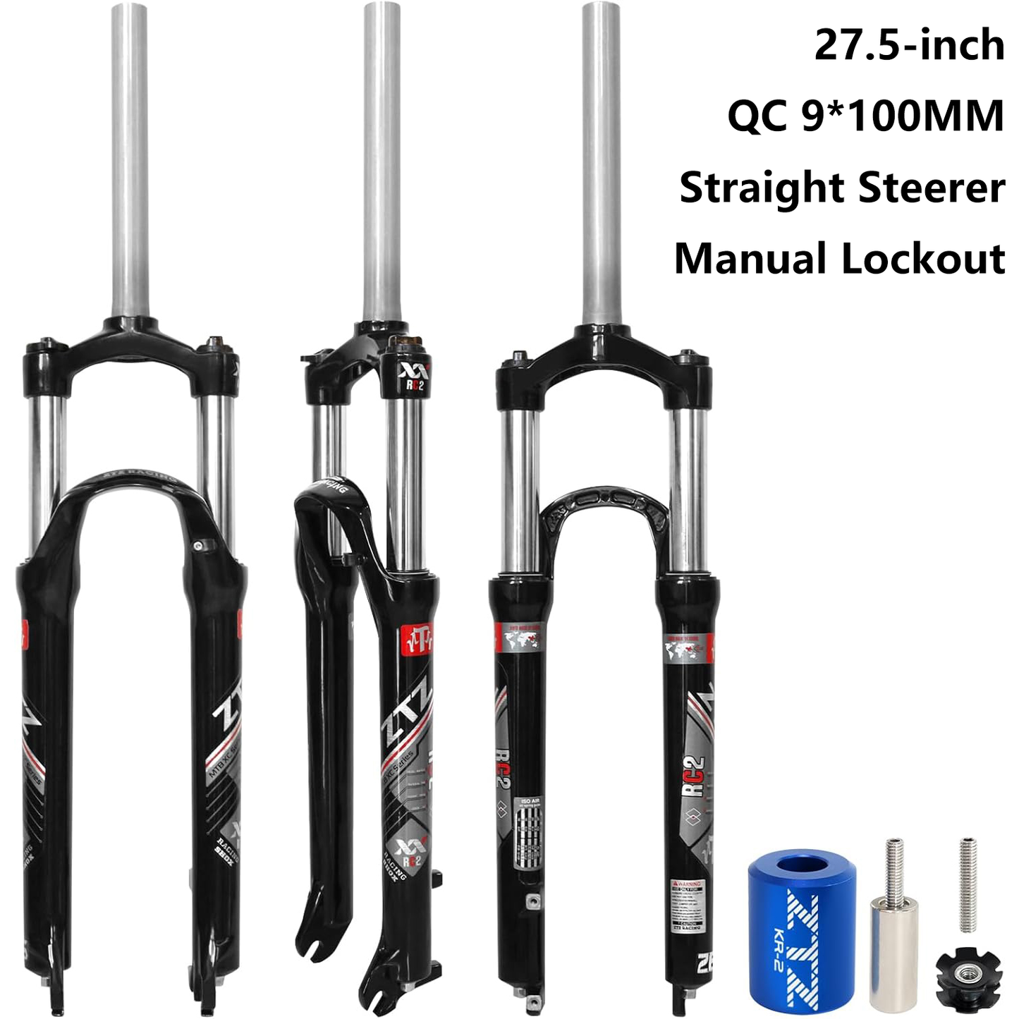 ZTZ 26/27.5/29 Inch MTB Suspension Fork, 120mm Travel, 28.6mm Straight Steerer QR 9mm, 100mm Spacing Hub, Crown Lockout Aluminum Alloy Shock Absorber XC Mountain Bike Front Fork