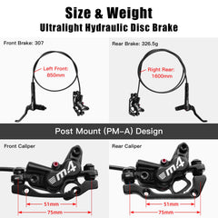 4-Piston Hydraulic Disc Brake Set for MTB, eBike & BMX - 850/1600mm