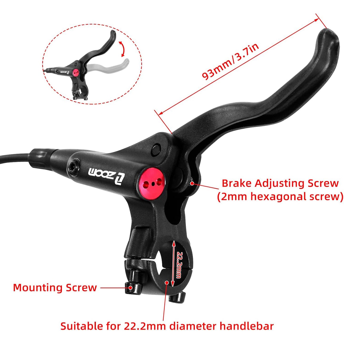 Z00M MTB Hydraulic Disc Brakes Set Mountain Bike Left Front 800mm Right Rear 1450mm Hydraulic Brake Aluminum Alloy Bicycle Disc Brake for E-Bike Fat Bike Road Bike 2 Piston