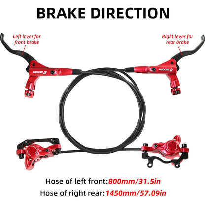 Z00M MTB Hydraulic Disc Brakes Set Mountain Bike Left Front 800mm Right Rear 1450mm Hydraulic Brake Aluminum Alloy Bicycle Disc Brake for E-Bike Fat Bike Road Bike 2 Piston