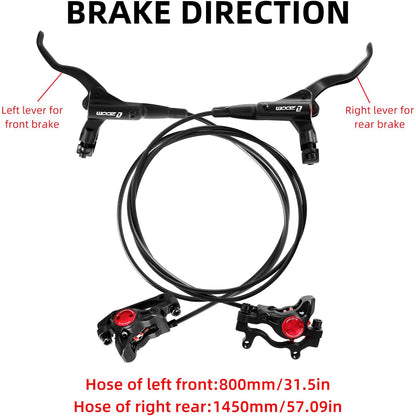 Z00M MTB Hydraulic Disc Brakes Set Mountain Bike Left Front 800mm Right Rear 1450mm Hydraulic Brake Aluminum Alloy Bicycle Disc Brake for E-Bike Fat Bike Road Bike 2 Piston
