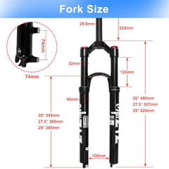 ZTZ 26/27.5/29 inch MTB Dual Air Suspension Fork, 1 1/8 Straight Tube, 120mm Travel, QR 9mm×100mm, Manual Lockout, Lightweight Front Fork for XC/AM Mountain Bike