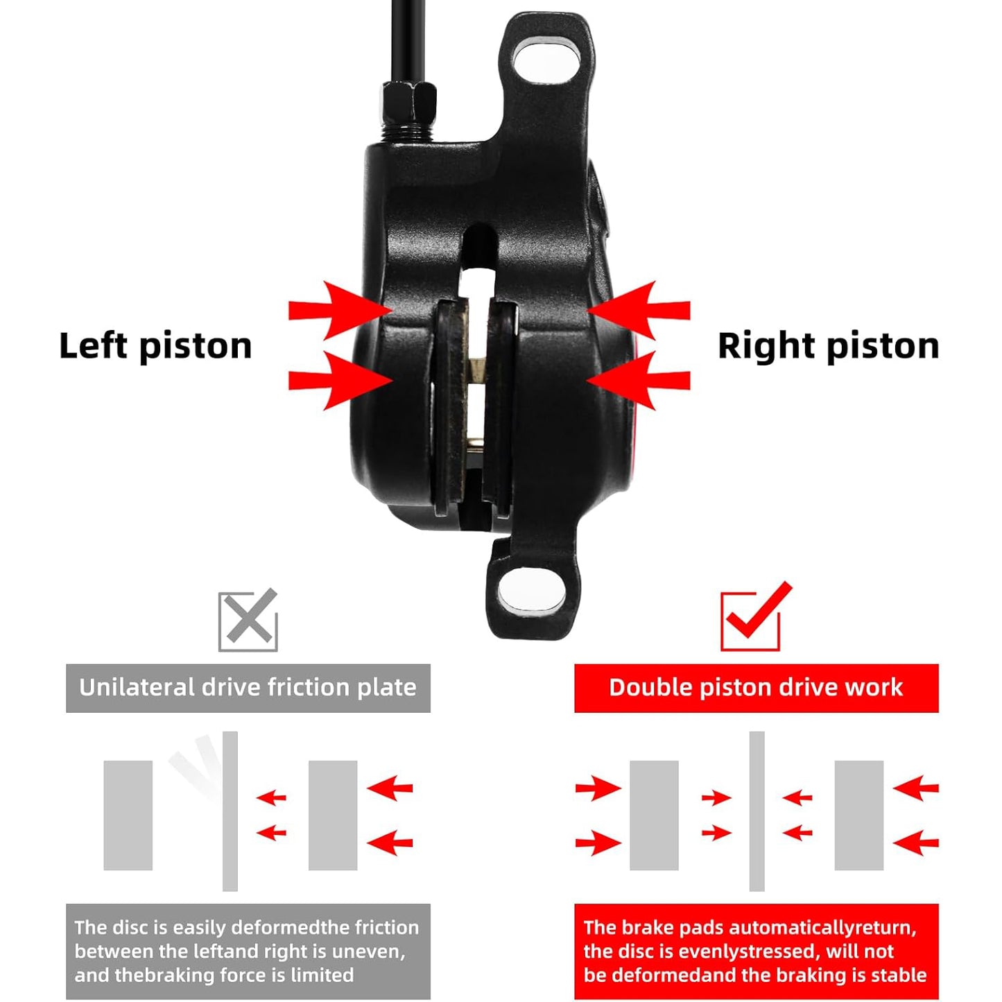 Z00M MTB Hydraulic Disc Brakes Set Mountain Bike Left Front 800mm Right Rear 1450mm Hydraulic Brake Aluminum Alloy Bicycle Disc Brake for E-Bike Fat Bike Road Bike 2 Piston