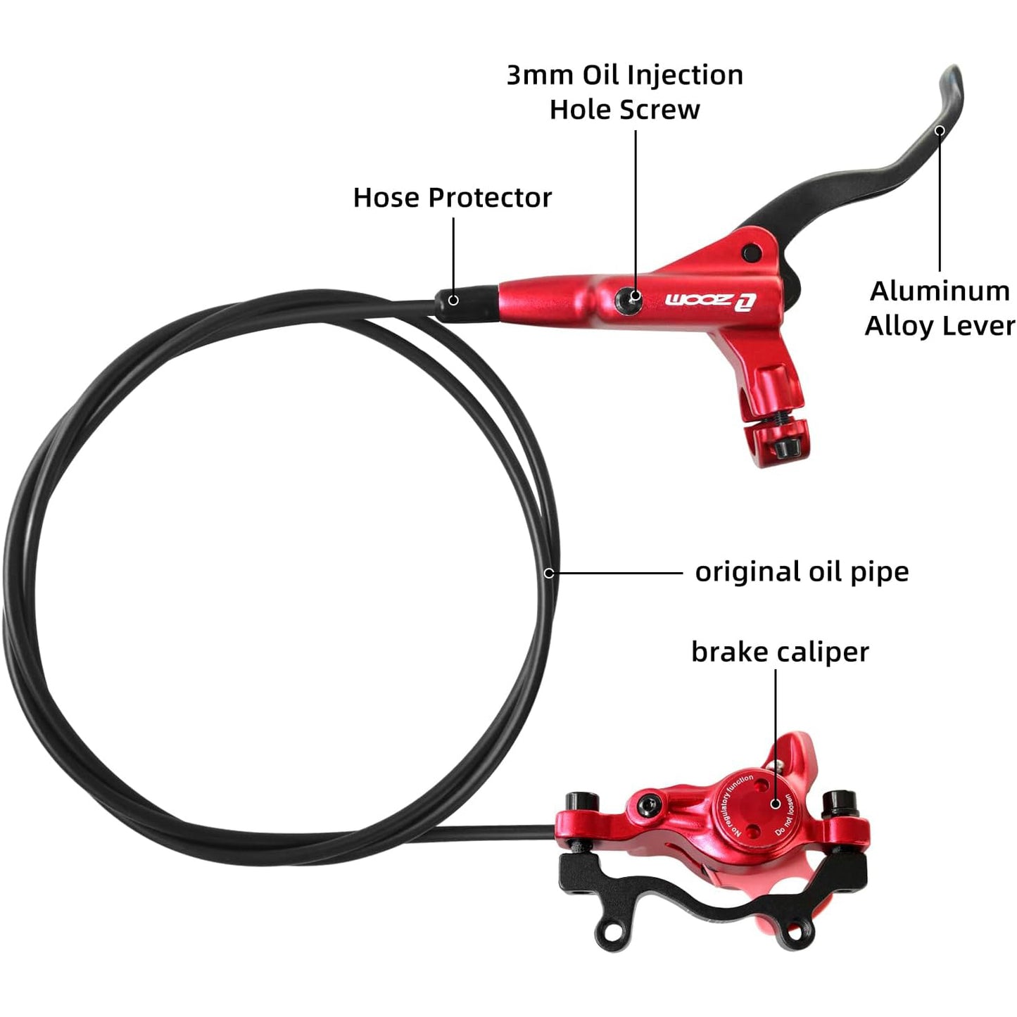 Z00M MTB Hydraulic Disc Brakes Set Mountain Bike Left Front 800mm Right Rear 1450mm Hydraulic Brake Aluminum Alloy Bicycle Disc Brake for E-Bike Fat Bike Road Bike 2 Piston