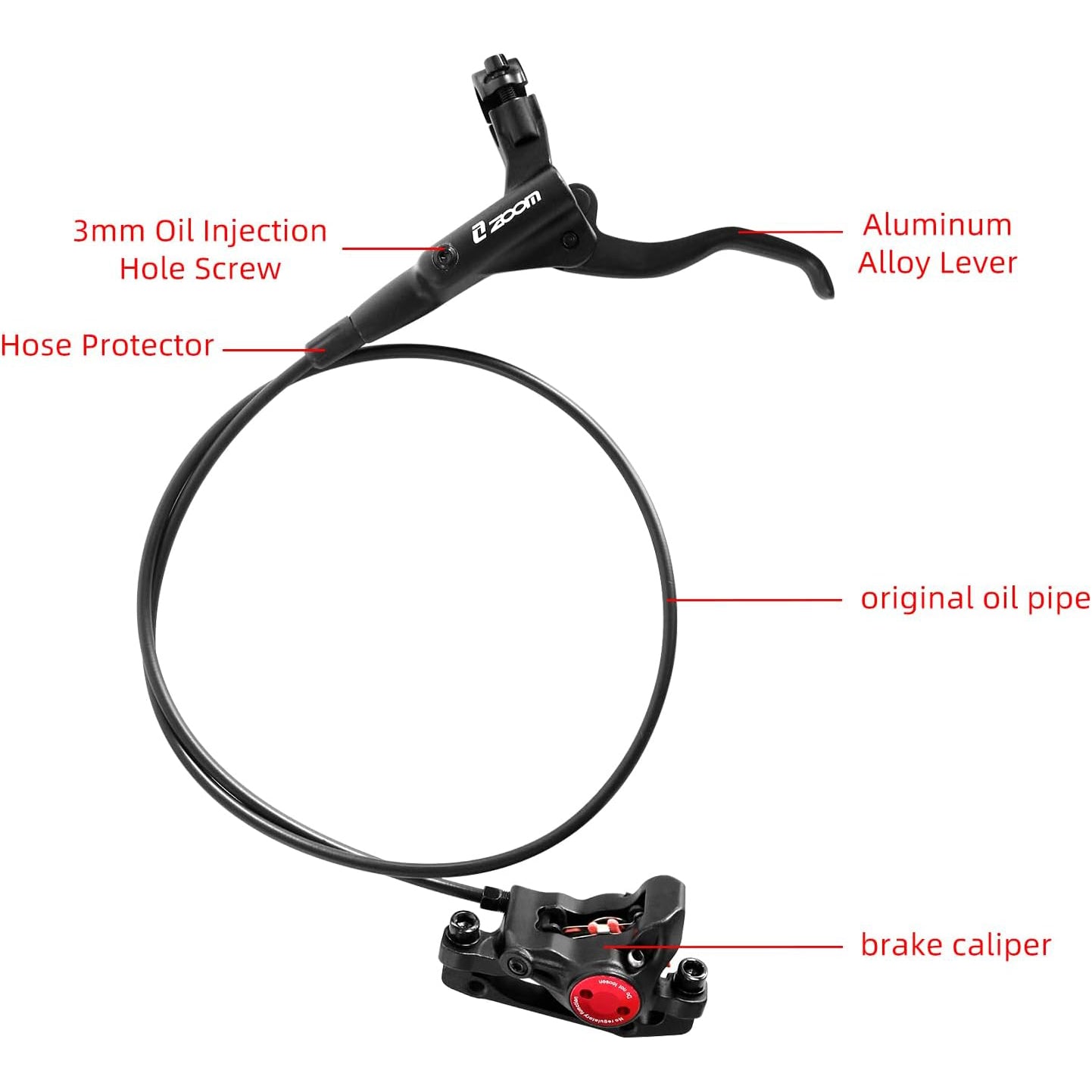 Z00M MTB Hydraulic Disc Brakes Set Mountain Bike Left Front 800mm Right Rear 1450mm Hydraulic Brake Aluminum Alloy Bicycle Disc Brake for E-Bike Fat Bike Road Bike 2 Piston