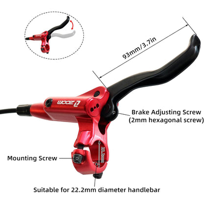 Z00M MTB Hydraulic Disc Brakes Set Mountain Bike Left Front 800mm Right Rear 1450mm Hydraulic Brake Aluminum Alloy Bicycle Disc Brake for E-Bike Fat Bike Road Bike 2 Piston