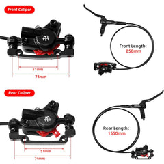 ZTZ MTB Hydraulic Disc Brake Set – Dual Piston Brakes with 160mm Rotors, 850mm Front / 1550mm Rear
