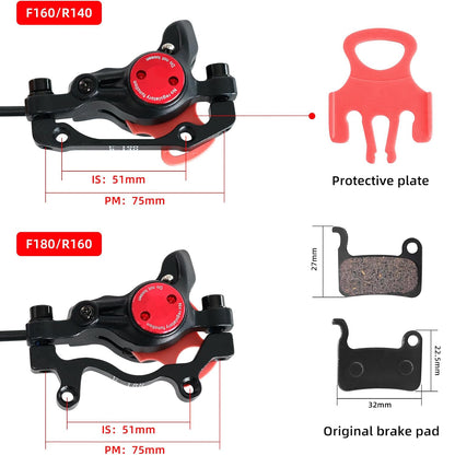 Z00M MTB Hydraulic Disc Brakes Set Mountain Bike Left Front 800mm Right Rear 1450mm Hydraulic Brake Aluminum Alloy Bicycle Disc Brake for E-Bike Fat Bike Road Bike 2 Piston