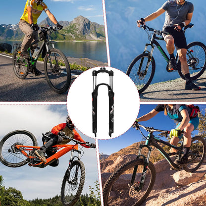 ZTZ 26/27.5/29 Inch MTB Suspension Fork, Travel 120mm, 28.6mm Straight Tube QR 9mm, 100mm Spacing Hub, Crown Lockout Aluminum Alloy Shock Absorber XC Mountain Bike Front Fork