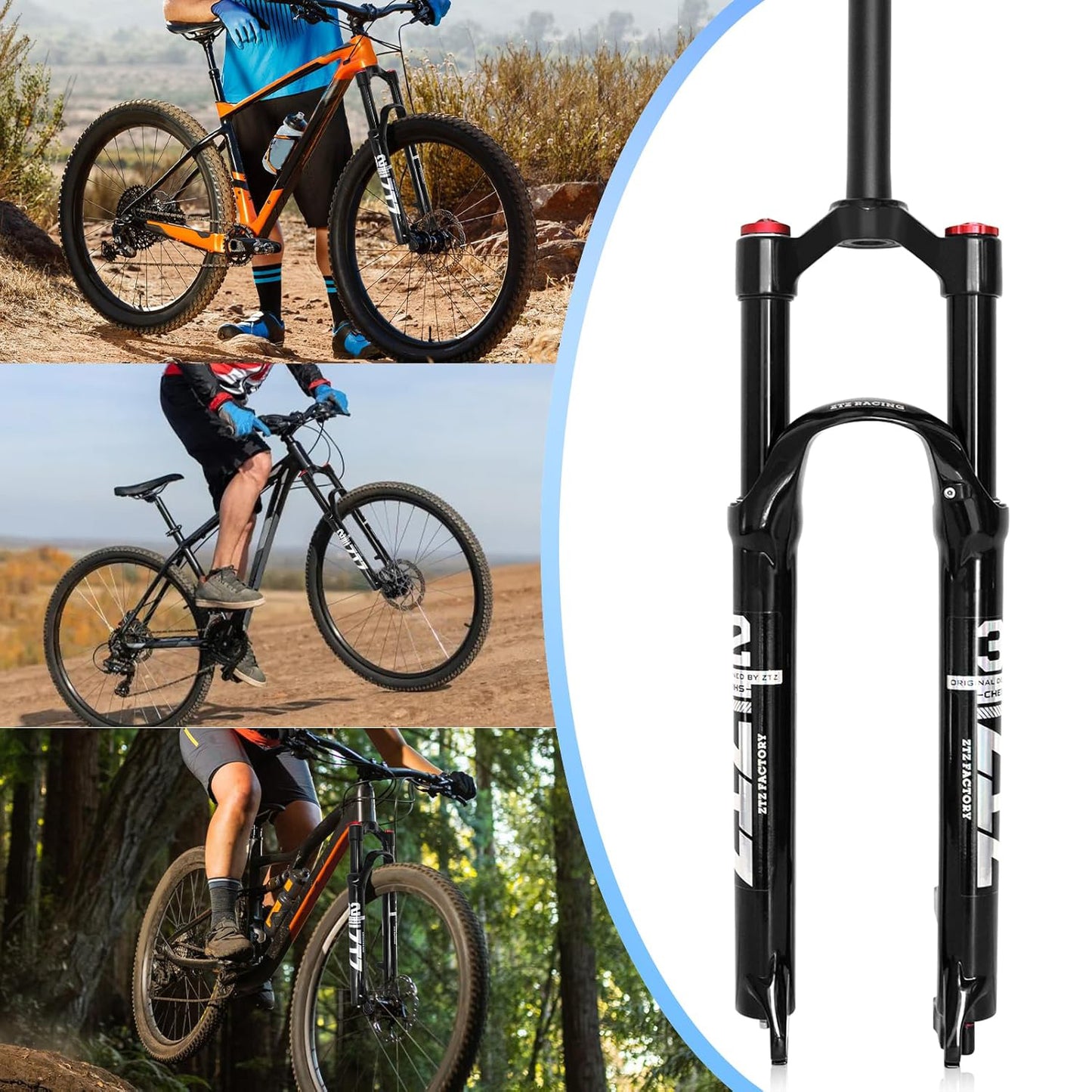 ZTZ 26/27.5/29 inch MTB Dual Air Suspension Fork, 1 1/8 Straight Tube, 120mm Travel, QR 9mm×100mm, Manual Lockout, Lightweight Front Fork for XC/AM Mountain Bike