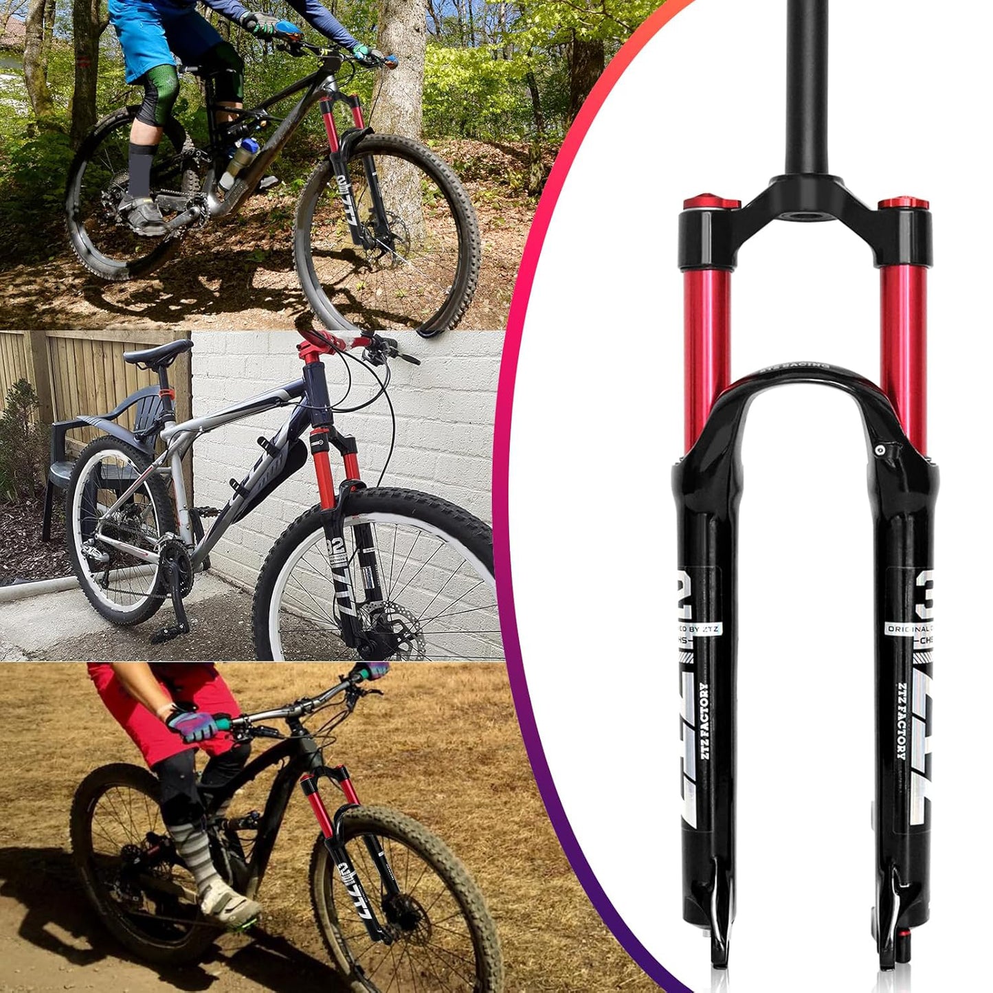 ZTZ 26/27.5/29 inch MTB Dual Air Suspension Fork, 1 1/8 Straight Tube, 120mm Travel, QR 9mm×100mm, Manual Lockout, Lightweight Front Fork for XC/AM Mountain Bike